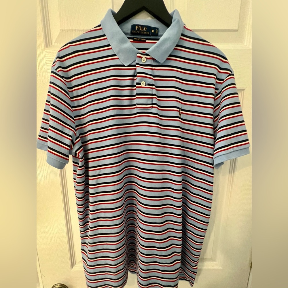 POLO Ralph Lauren Striped Navy red white & Blue Pima Cotton polo.Like New.XL